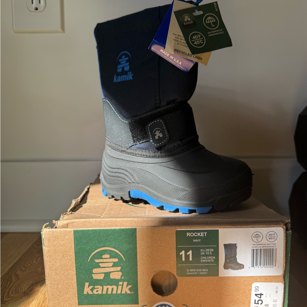 Kamik Eco-Friendly Black and Blue Boots